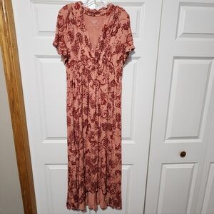 Knox Rose Pink and Burgundy Floral Maxi Dress